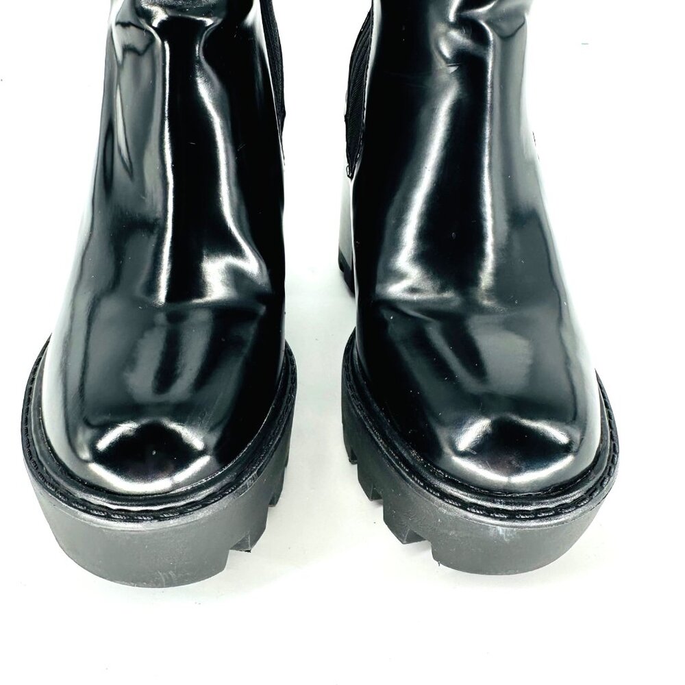 Zara Womens Black Glossy Leather Chunky Heel Chelsea Ankle Boots Size 36 EU - Picture 7 of 11